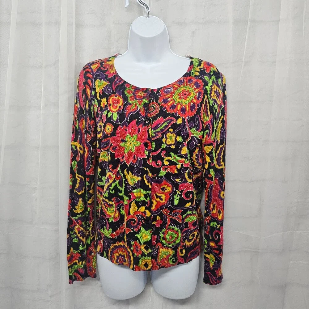Talbots Cardigan Red Purple Knit Goth Floral Boho Retro Grunge S - Picture 11 of 11